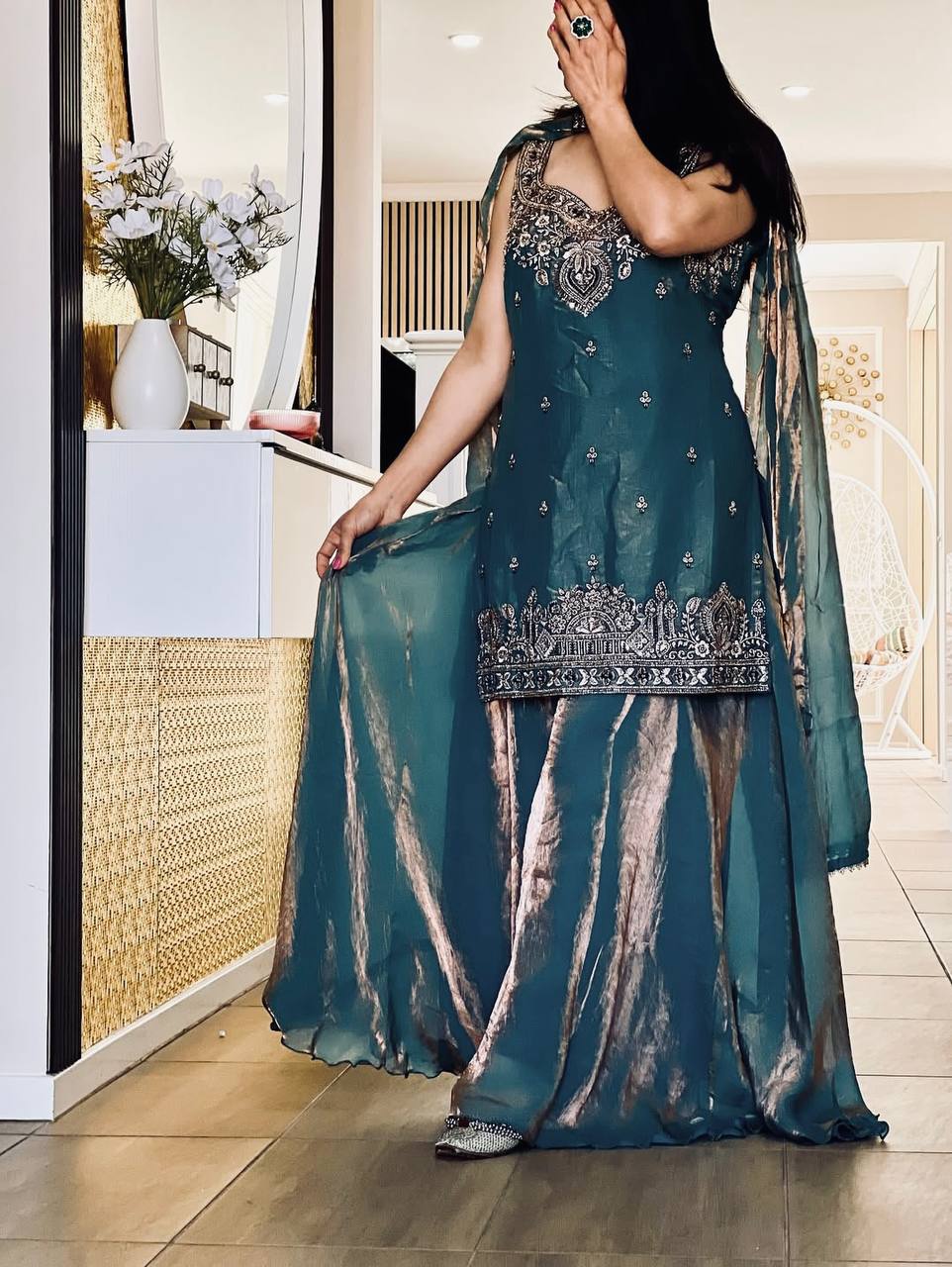 Deep Cyan Heritage Palazzo Set